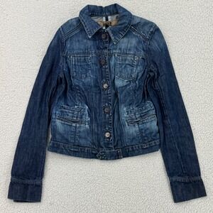 Indie Y2K Denim Jacket Junior Woman Size Medium Blue Flame Wash Button Front